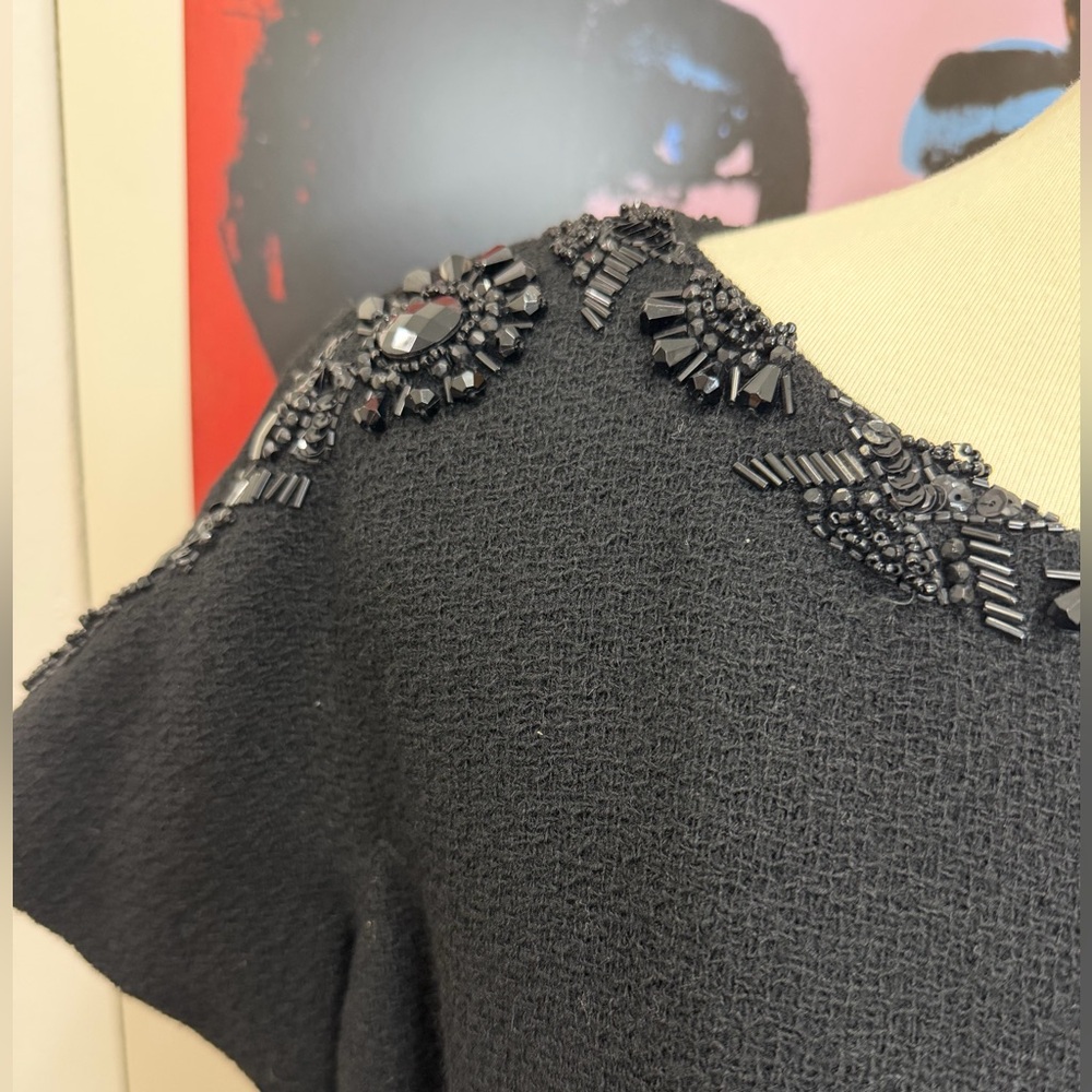 Insane Vintage Black Wool Beaded Sheath Dress Mid-Century Handmade Con Matic Zip - Picture 3 of 17